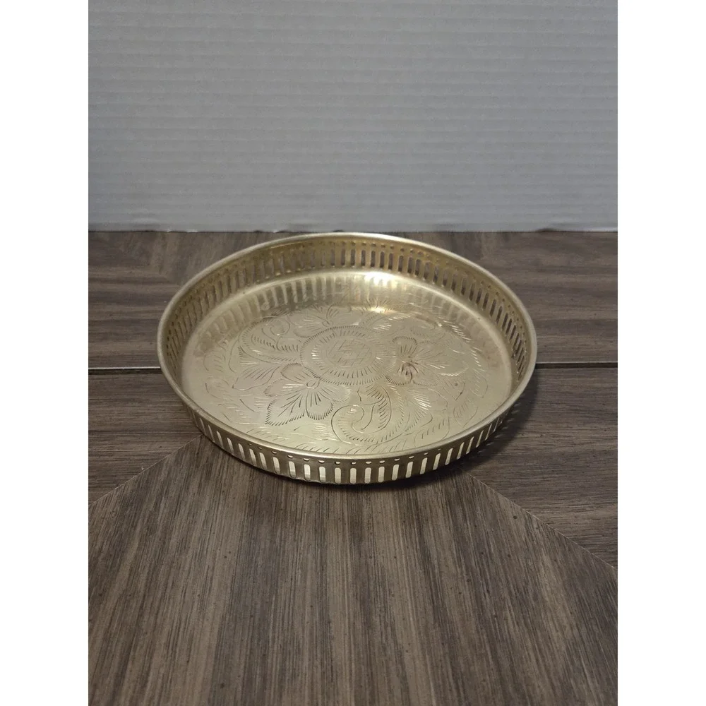 Brass Tray Vintage Etched Floral